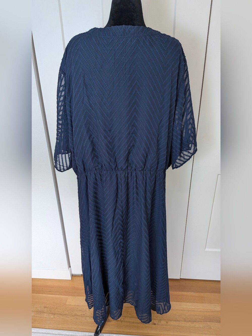 NWT Size 28/5X BloomChic Texture Tiered Ruffle Sleeve See Through Dress Blue - Picture 9 of 13